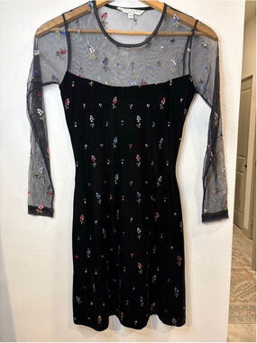Alexia Admor Mesh Velvet Floral Embroidered Midi Dress Black Medium M